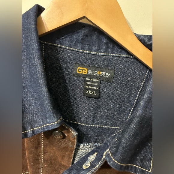 Men's Denim and Brown Jacket - Picture 2 of 6